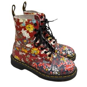 Dr Martens 1460 Pascal Boots Size 5 Floral Clash Wanderlust Red Purple